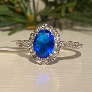 Bomb Party Blue Spinel and White Topaz Ring